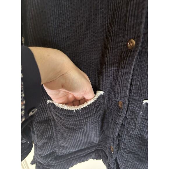 LL Bean Corduroy Sherpa Lined Button Shacket Womens Size Small Black Chore Cozy - Picture 2 of 10